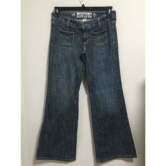 Mossimo Women Low Rise Y2K 90's Blue Wide Leg Dark Wash Jeans Denim size 9 - Picture 1 of 11